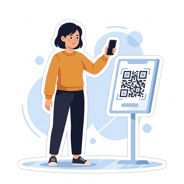 Smartphone scanning a QR code illustration