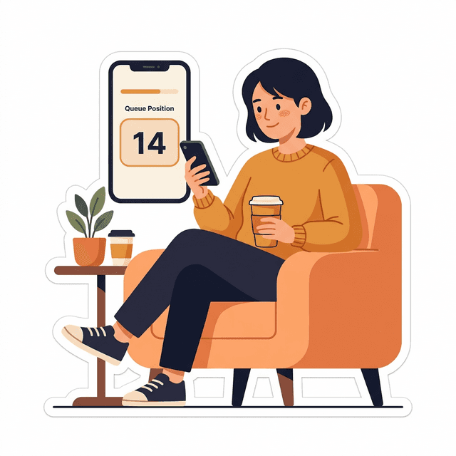 Person relaxing while checking queue position on phone