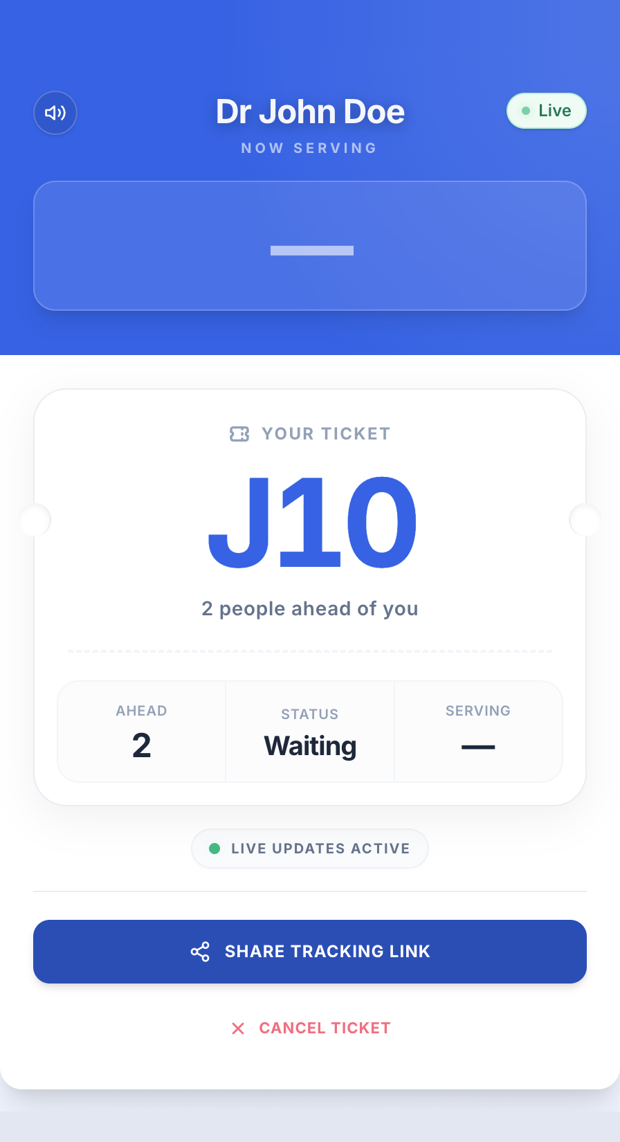 Q4Queue Live Customer Token Tracking View